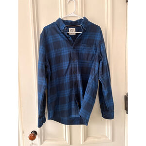 DUBINIK mens Blue Navy Plaid Casual Button Down Shirt M